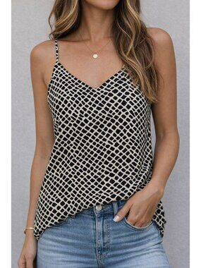 Banana Republic Black White Geometric Camisole Top Size M Adjustable Straps